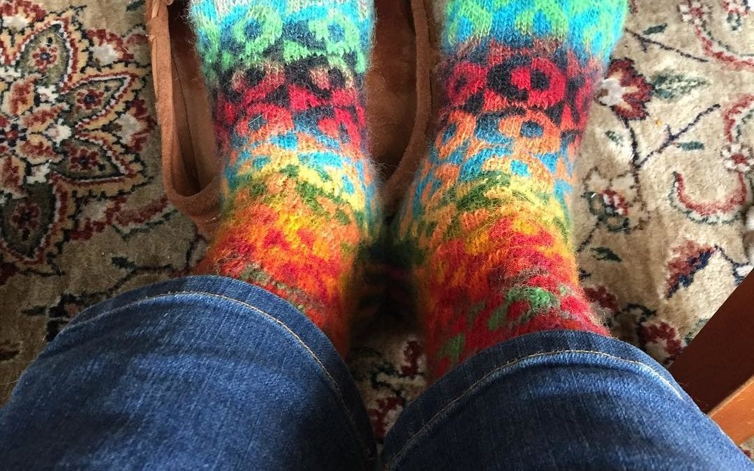 My sister is wearing the #knit #socks I made for her. I have enough yarn to make one more pair. #knitting