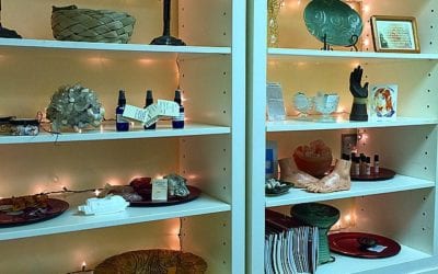 Our display in the waiting room showing helpful products for mind and body.