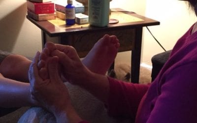 Helen doing a #reflexology session on 5 yr old Justin. #maintenance for #stomach and #constipation