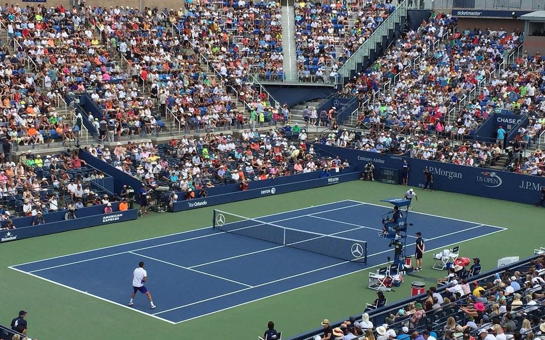 Going in the fifth #tennisset #cilic and #kukushkin 4hr+ #usopen #sweating