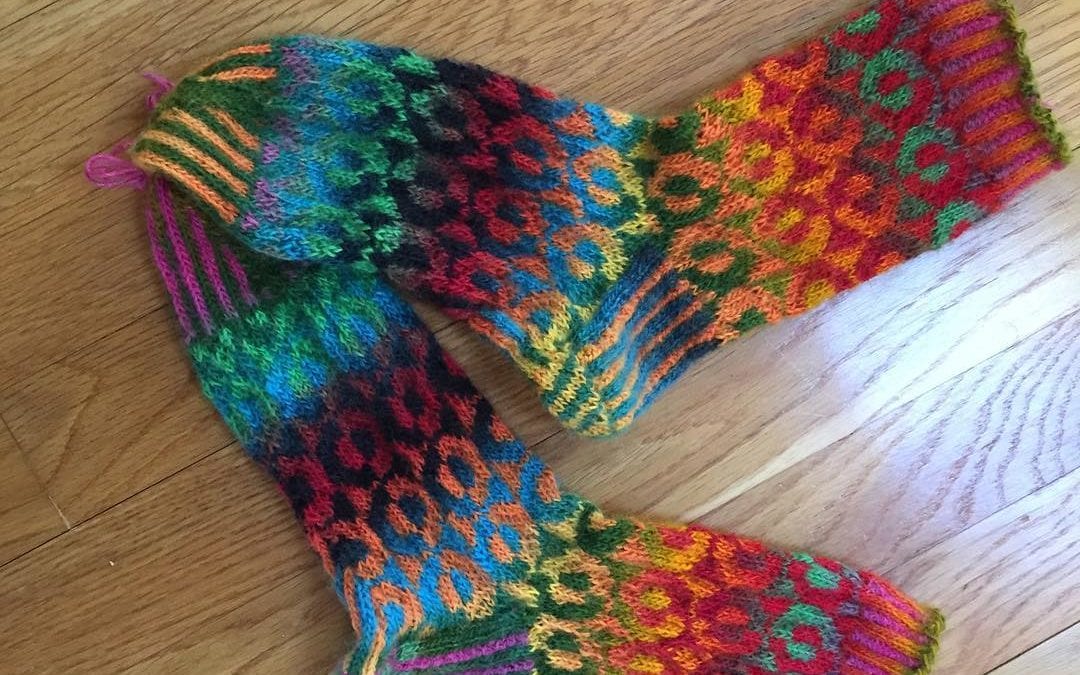 I’ve finished knitting another pair of #chakra socks. I like how I was able to match up the colors. #socks #knitting