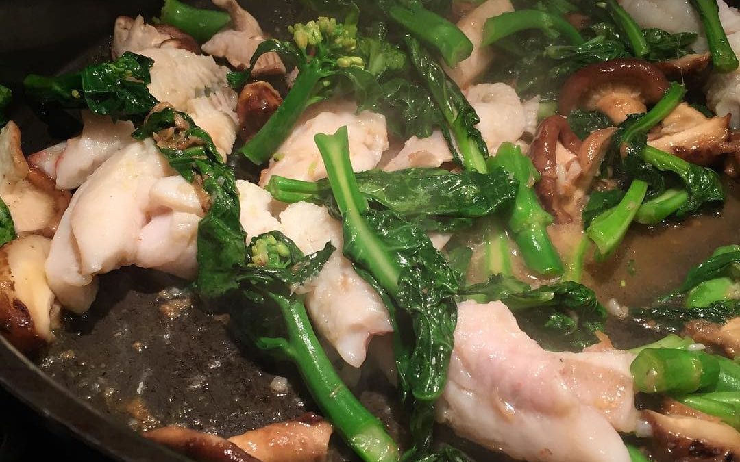 Perch fish with Chinese Broccoli and shiitake mushrooms. #healthy #chinesefood #betterthananyrestaurant #foodie