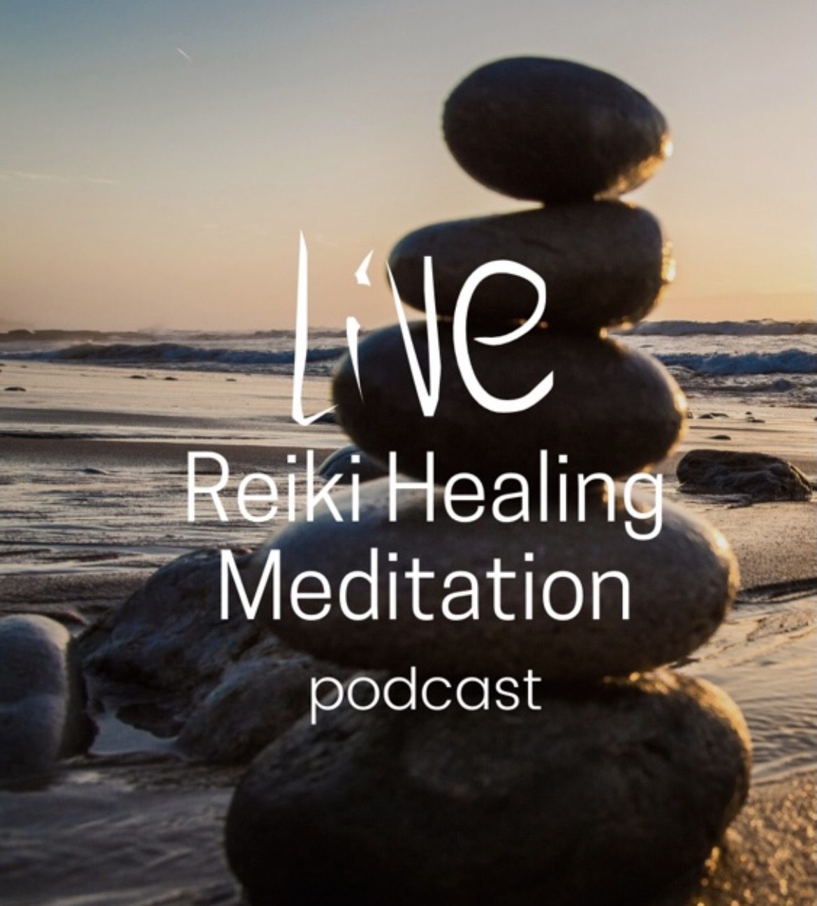 rocks on top of rocks by the ocean with live reiki healing meditation