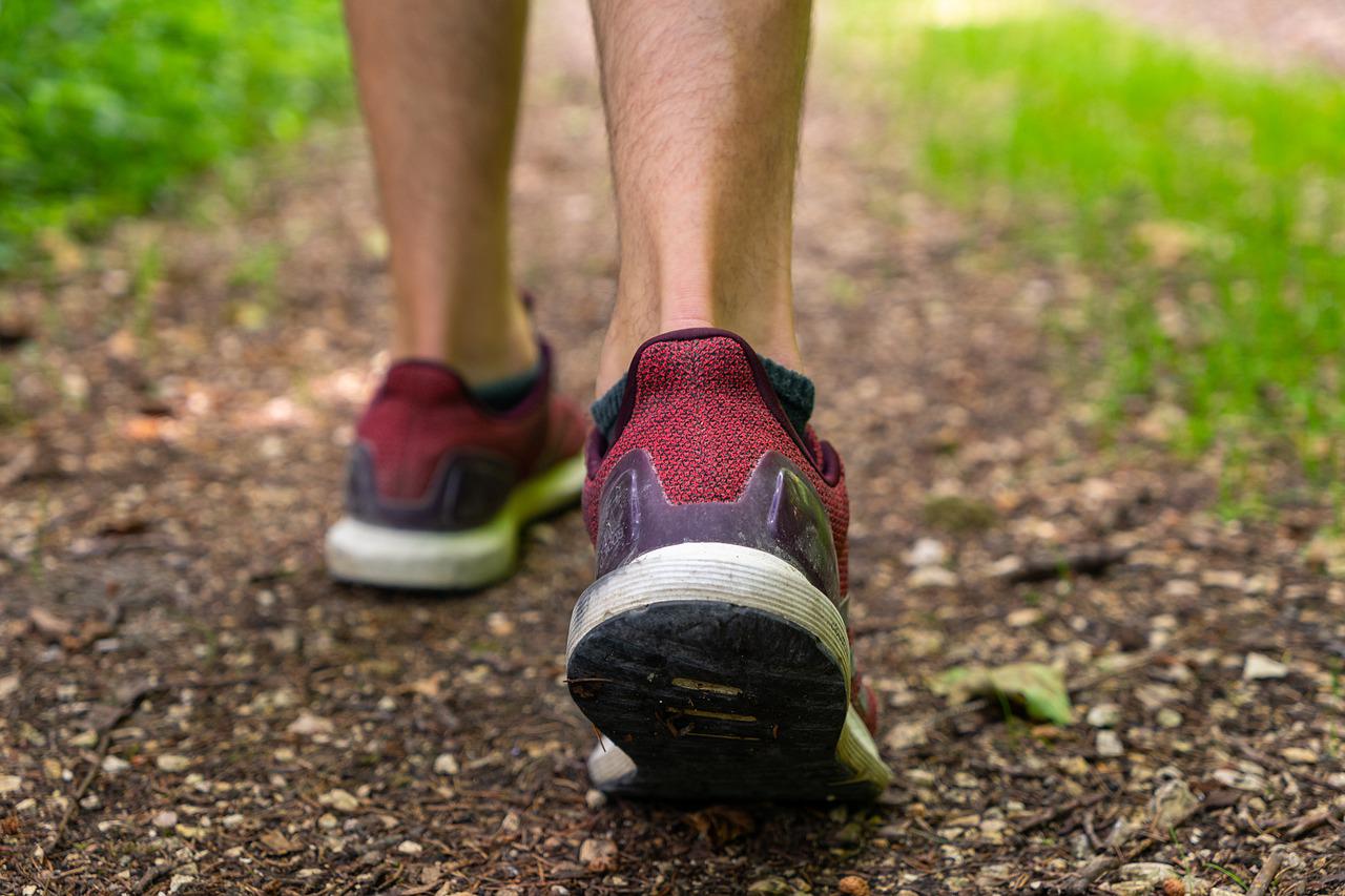 red sneakers running